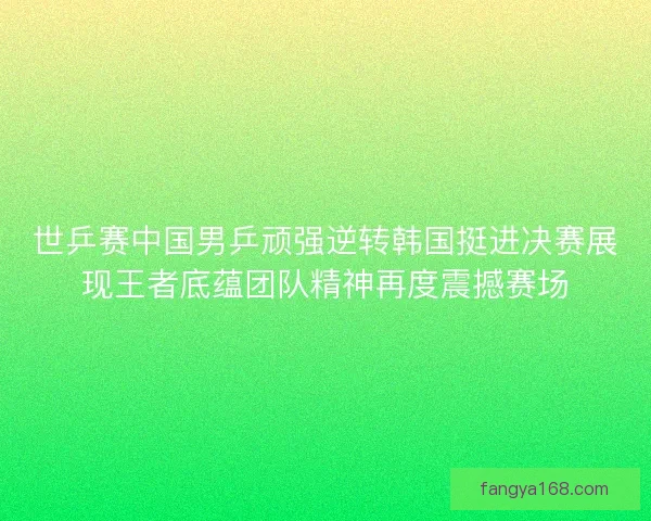 世乒赛中国男乒顽强逆转韩国挺进决赛展现王者底蕴团队精神再度震撼赛场